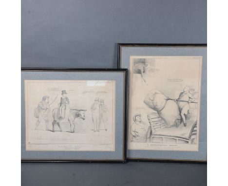 Curiosity/Macabre : Two similar Victorian lithographs, satirical studies, 'A Classical Subject' and a 'Metaphorical Sketch', 