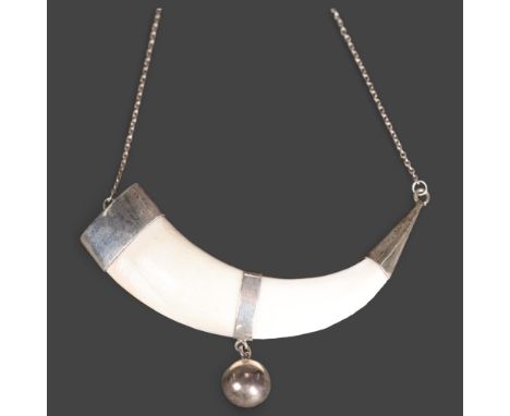 Taxidermy Jewellery: Silver Mounted boar tusk necklace 