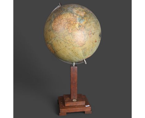 Natural History : A German mid-century terrestrial globe on oak stand, Columbus-ERD Globus, globe 12 inches in diameter, heig