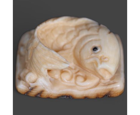 Netsuke: Koi Carp Fish, carved from Mammoth tusk ivoryExquisitely carved from this ~15,000 year old material from the extinct