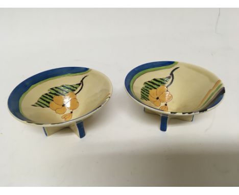A pair of Clarice Cliff Art Dec dishes decorated in the rare Lodore 8719 pattern cirica 1930 marked Lodore no obvious damage 