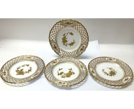 Four Wedgwood Etruria cabinet plates, one made for Mortlocks of Oxford Street.