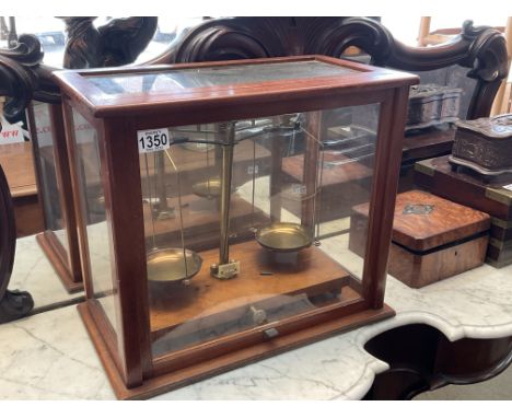 A cased set of balance scales, maker A.Gallenkamp &amp; Co. Ltd, London. 36 x 29 x 39.