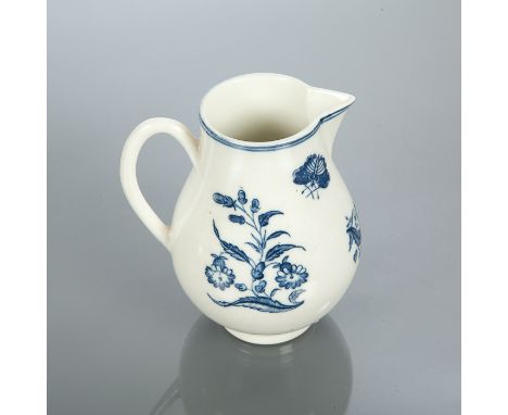 18TH CENTURY WORCESTER BUTTERFLY AND FLOWERS PATTERN SPARROW BEAK JUG first period, crescent mark, 11cm high