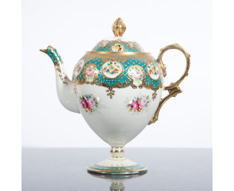 NORITAKE GILT FLORAL PORCELAIN TEAPOT blue printed mark, 16cm high  