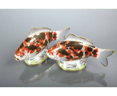 PAIR OF ROYAL CROWN DERBY IMARI  KOI CARP each with gold stopper, 11cm high  