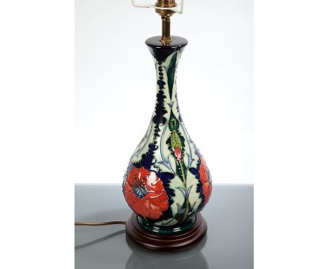 MOORCROFT POPPY PATTERN TABLE LAMP on stand, 56cm high overall