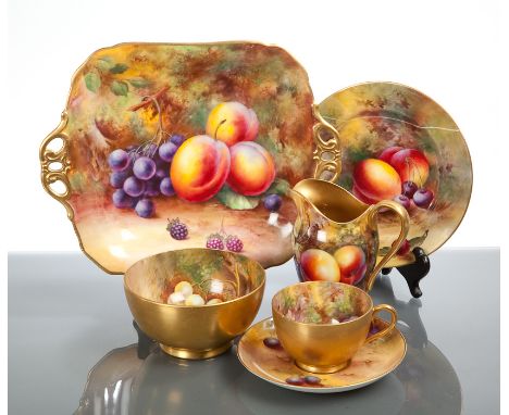ROYAL WORCESTER 20-PIECE PART TEA SERVICE painted with fruit by E.Townsend, Price, W.Bagnell, H.Aryton, A.Moseley, comprising