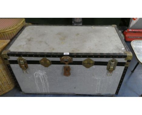 A Vintage Brass Mounted Travelling Trunk, 92cm Long