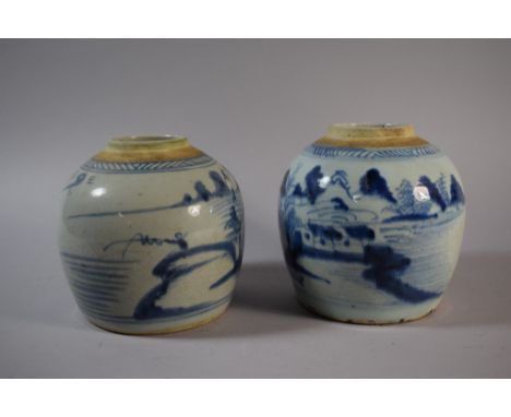 A Pair of Chinese Underglazed Blue and White Ginger Jars, Possibly Ming Dynasty Kangxi with Sea Scene and Fishing Boat Decora