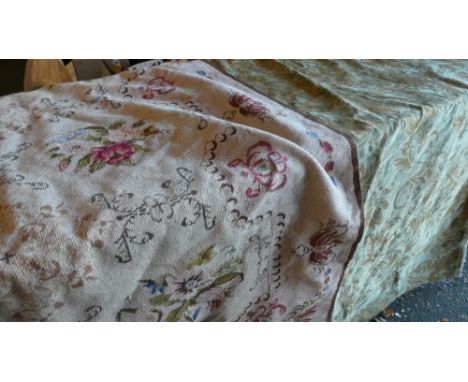 A Tapestry Throw and a Section of Green and Gilt Material 