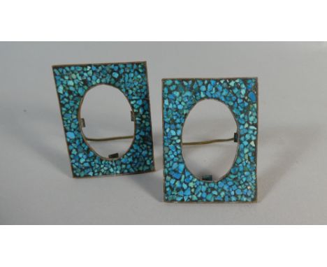 A Pair of Blue Micro Mosaic Easel Back Miniature Photo Frames
