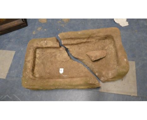 A Hand Carved Sandstone Trough, Broken, 80cm Long