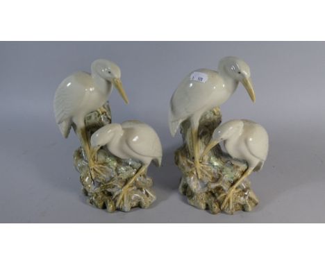 A Pair of Ceramic Egret Spill Vases 25cm High 