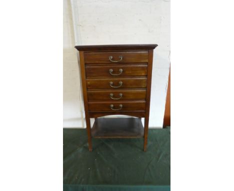 An Edwardian Mahogany Five Drawer Music Cabinet with Stretcher Shelf, 52cm Wide