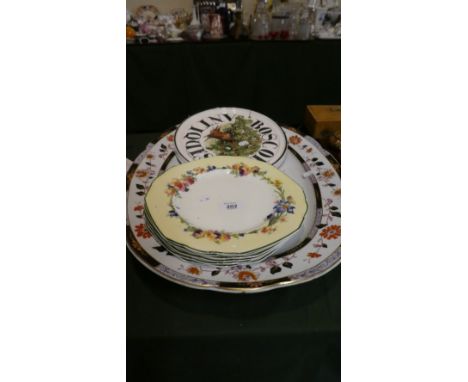 A Large Late 19th Century Draining Meat Plate Together with Ceramic Sign for Boscobel Antiques and Collection of Dinner Plate