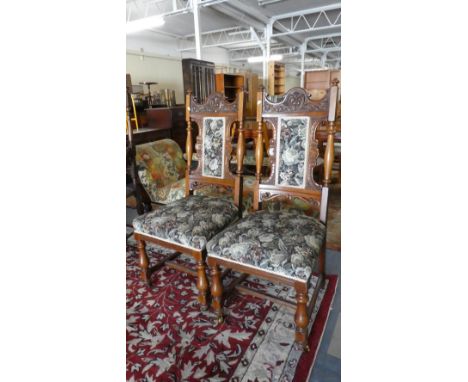 A Pair of Late Victorian/Edwardian Carved Hall Side Chairs with Tapestry Upholstery 