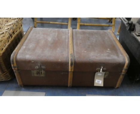 A Wooden Bound Canvas Covered Travelling Trunk, 76cm Wide