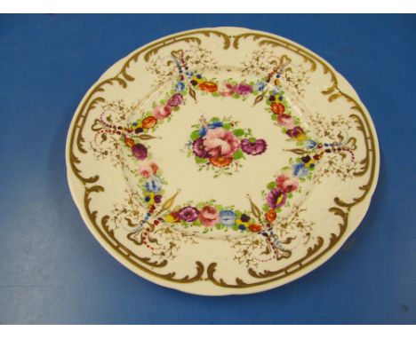 A late 18th/early 19th Century Worcester hand painted floral plate with gilt detail Worcester underglaze mark in red