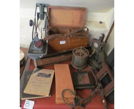 A vintage Epemus enlarger, Salex enlargement case, tripod, slides etc