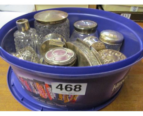 A silver and pink enamel lidded pot and nine other items