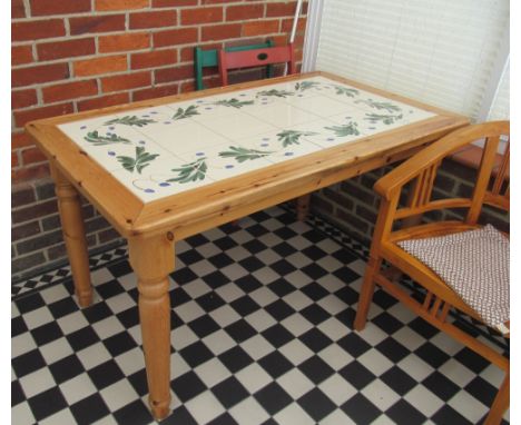 A pine tile top table