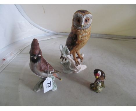 A Beswick Goldfinch 2213, a Goebel Waxwing CV80 1967 and a Goebel Barnowl CV11Z 1969