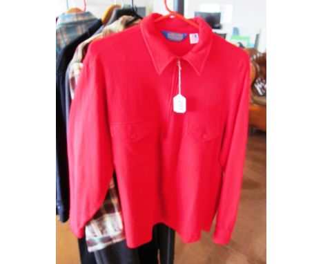 A Pendelton American 100% wool red overshirt with patch pockets and zip up front marked XL