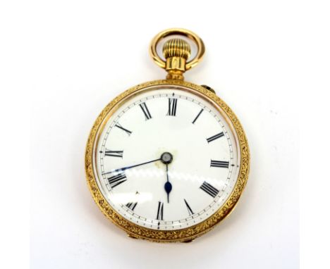 A lady's 18ct yellow gold (stamped 18k) open face pocket watch.