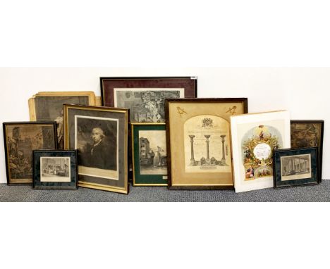 A quantity of engravings and other prints, largest 61 x 72cm.
