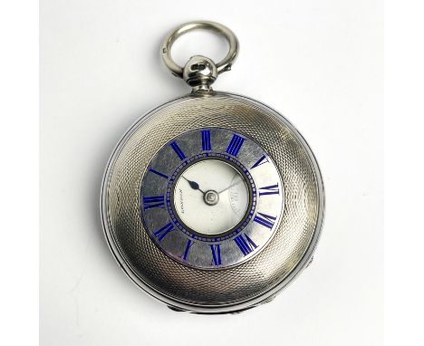 A hallmarked silver half hunter pocket watch and key.