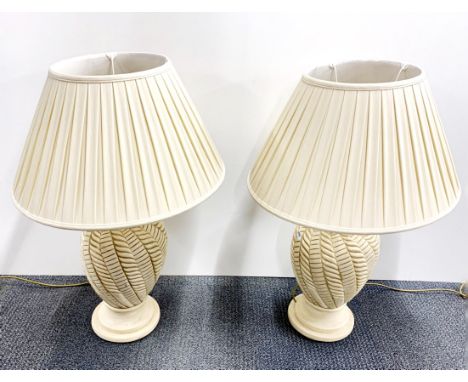 A pair of large ceramic table lamps and shades, H. 80cm.