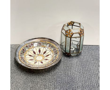 A stained glass ceiling shade and a further lamp shade.