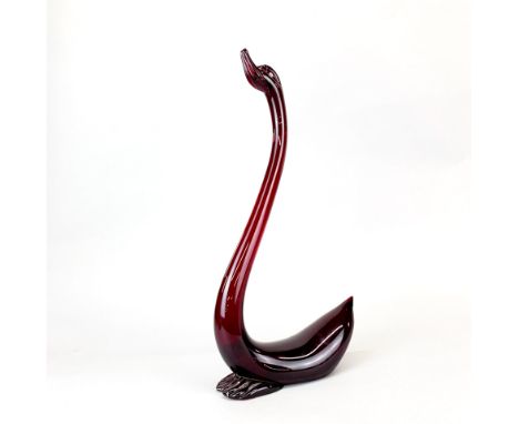 A large Murano ruby glass swan, H. 43cm.