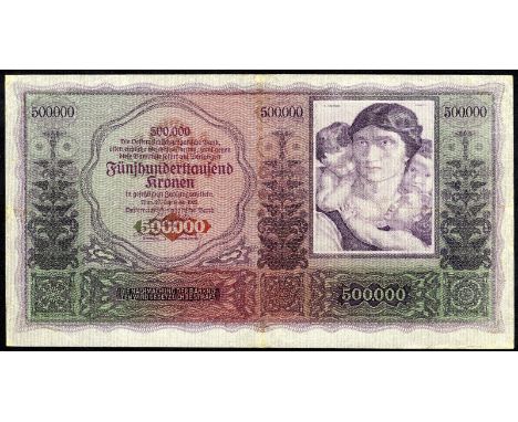Austria, P 84, Austrian Government, 500,000 Kronen, 20 September 1922. Portrait of a woman with three children at right on fr