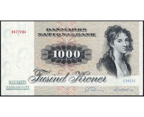 Denmark, P 53d, Linzmayer B924e, Sieg 145, Danmarks Nationalbank, 1,000 Kroner, (19)86. Portrait of Thomasine Heiberg by pain