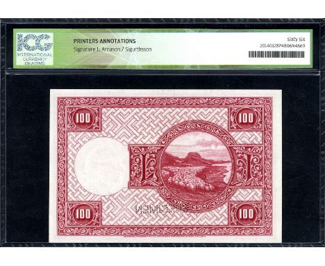Iceland, P 30s, Landsbanki Íslands, 100 Krónur, 15 April 1928, SPECIMEN. Portrait of J.Sigurdsson at left. Signatures Árnason
