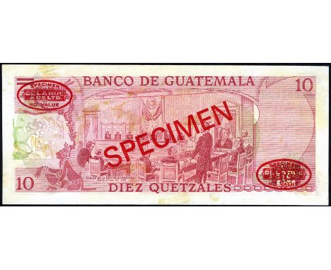 Guatemala, P 61s, Banco de Guatemala, 10 Quetzales, (1971-83), SPECIMEN. Quetzal bird at left, portrait of General M. G. Gran