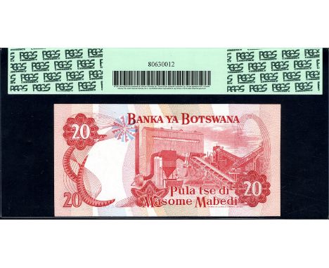 Botswana, P 5b, Linzmayer  B105b, Bank of Botswana, 20 Pula, (1979). Portrait of Seretse Khama at left, ostrich at lower cent