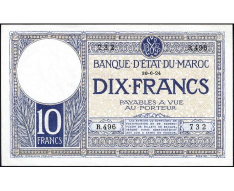 Morocco, P 11b, Linzmayer B206c, Banque d'État du Maroc, 10 Francs, 30 June 1924. Signatures Mokri - Rengnet - Dervillé., # R