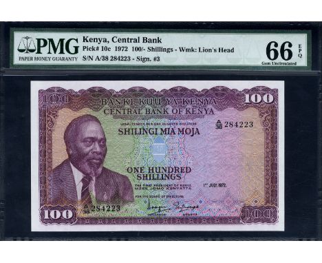 Kenya, P 10c, Linzmayer B110c, Central Bank of Kenya, 100 Shillings, 1 July 1972. Portrait of Mzee Jomo Kenyatta at left, coa