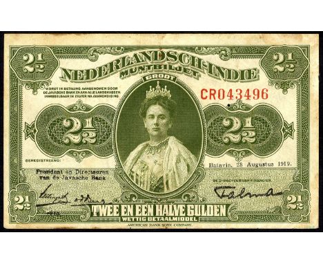 Netherlands Indies, P 101a, Handjaja H-119, UnO 217b, Nederlandsch-Indië, 2½ Gulden, 28 Augustus 1919. Portrait of Queen Wilh