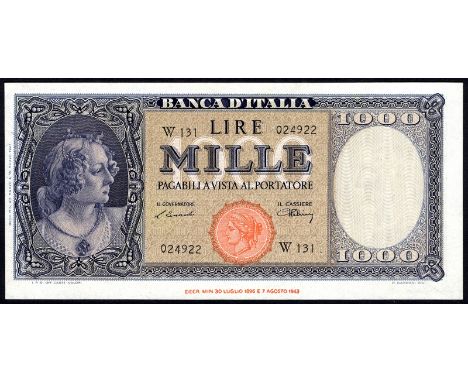 Italy, P 82r, MWR RD2, Gavello BC 53Aa, ALFA BL.690sp, Banca d'Italia, 1,000 Lire, 1947, REPLACEMENT. Portrait of ''Italia'' 