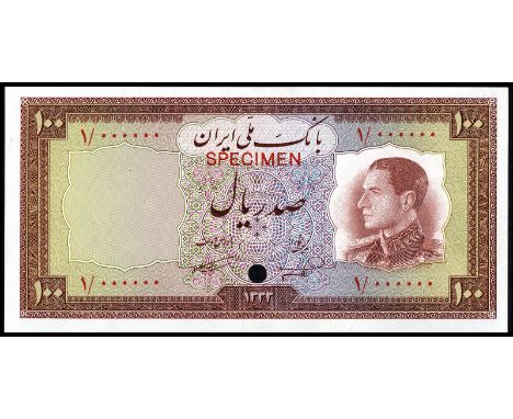 Iran, P 67ct, Linzmayer B157at, Bank Melli Iran, 100 Rials, 1954/SH1333, COLOR TRIAL. Brown front, red back. Portrait of Moha