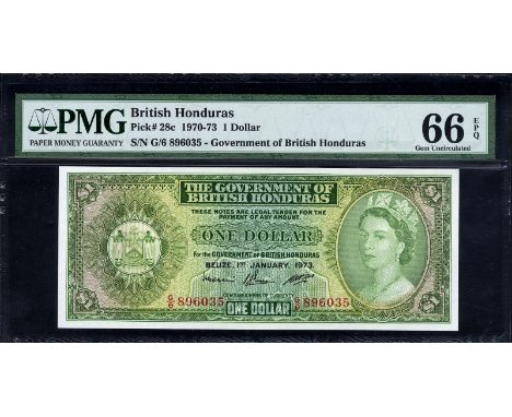 British Honduras, P 28c, Linzmayer B127a, The Government of British Honduras, 1 Dollar, 1 January 1973. Coat of arms of Beliz