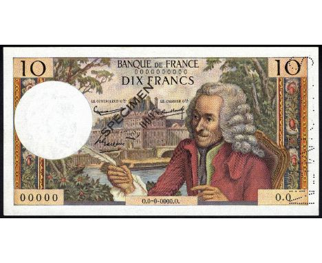 France, P 147s, Fayette 62.0, Banque de France, 10 Francs, (1963-73), SPECIMEN. Portrait of Voltaire at right, Palais de Tuil
