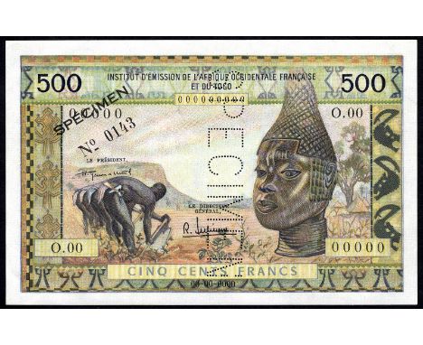 French West Africa, P 47s, Leclerc/Kolsky 208b, Institut d'Émission de l'A.O.F. et du Togo, 500 Francs, ND (1956), SPECIMEN. 