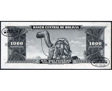 Bolivia, P 149s, El Banco Central de Bolivia, 1,000 Bolivianos, L.1945, SPECIMEN. Coat of arms of Bolivia at left, portrait o