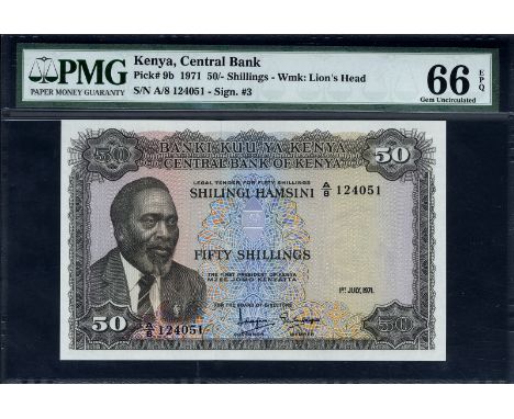 Kenya, P 9b, Linzmayer B109b, Central Bank of Kenya, 50 Shillings, 1 July 1971. Portrait of Mzee Jomo Kenyatta at left, coat 