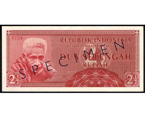 Indonesia, P 73s, MWR RG3, Handjaja H-236, UnO 1070, Republik Indonesia, 2½ Rupiah, 1954, SPECIMEN. Portrait of a Flores man 